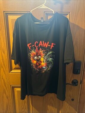 Black Graphic Short-Sleeve Tee with Colorful Rooster